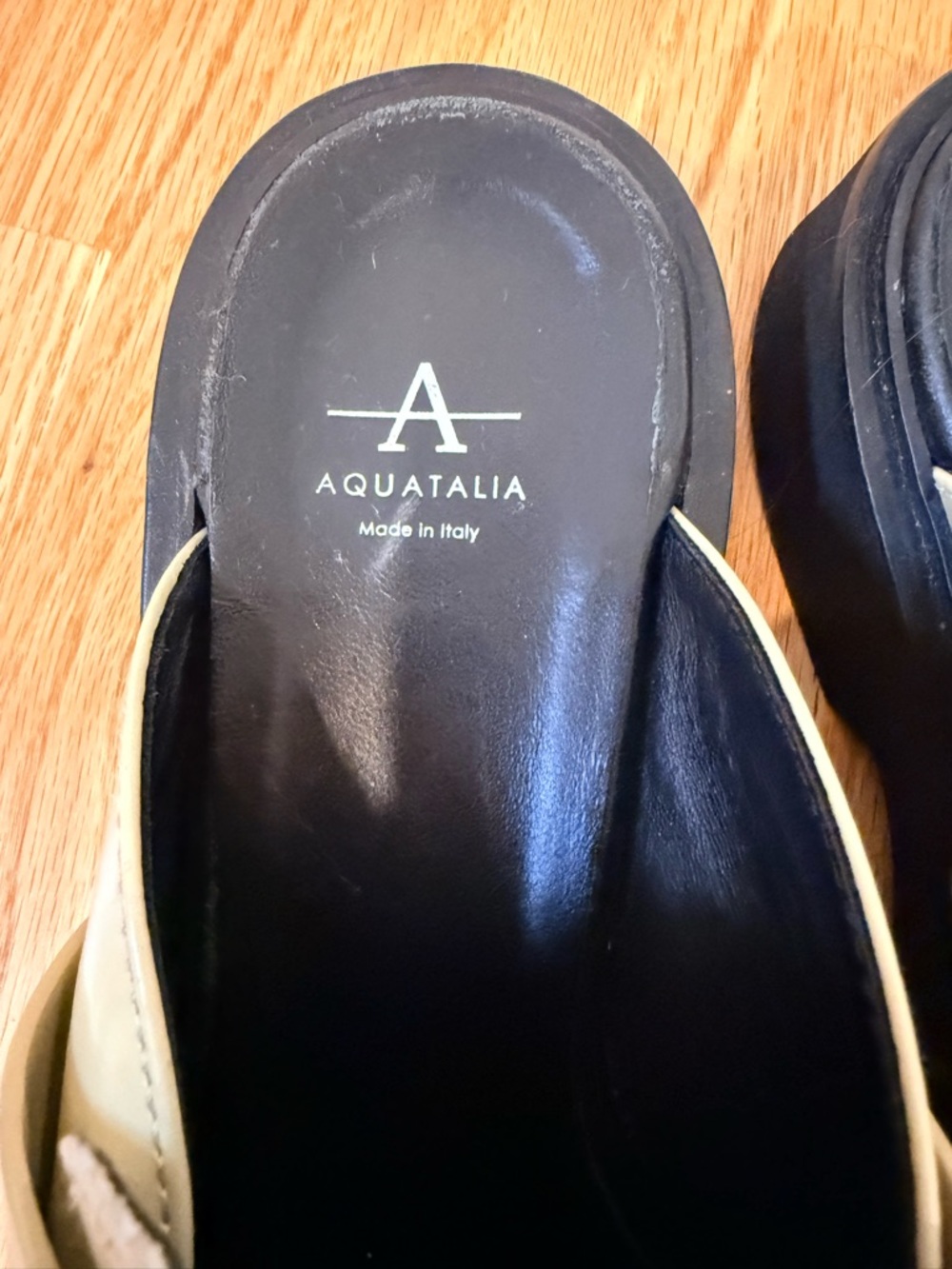Aquatalia Cream Leather Penny Loafer Mules with Black Sole - Picture 7 of 10